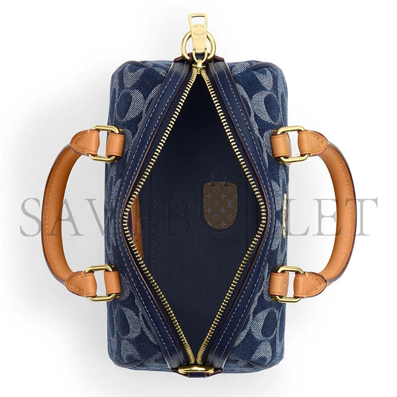 C0a*h mini rowan crossbody bag in signature denim with cherry charm cy742 (18*12*10cm)
